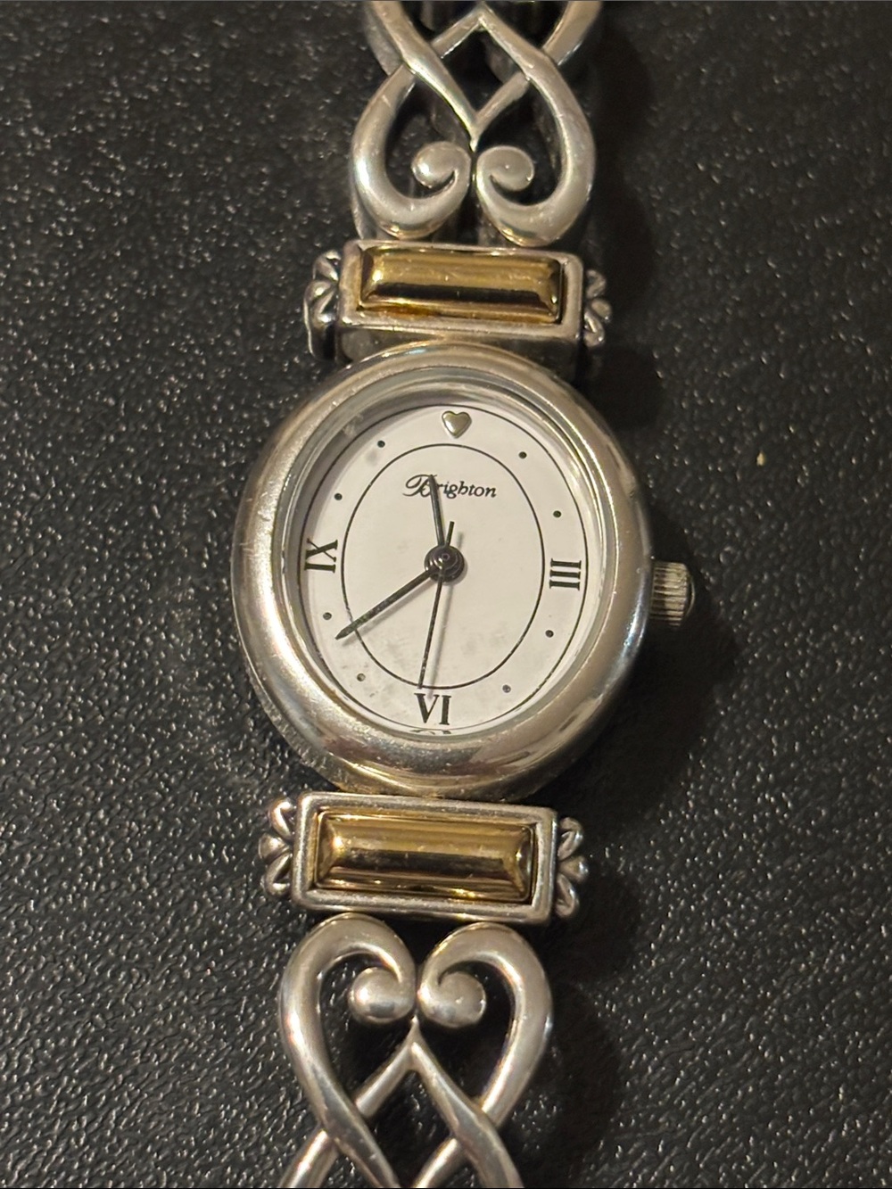 Brighton ‘Champagne’ Repair Silver Gold Heart Link Bracelet Watch NOT Working